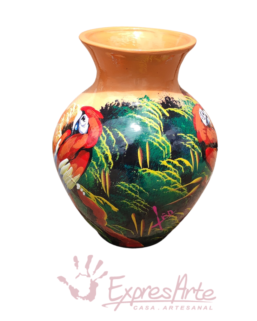 JARRON DECORADO A MANO VERDE